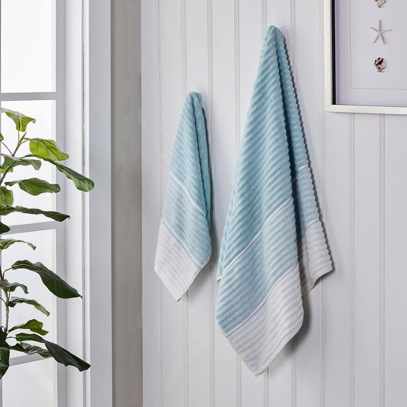SKL Home Planet Ombre 100% Turkish Cotton Premium 2-Piece Hand Towel Set, 600 GSM, Soft & Absorbent, Aqua - Image 4